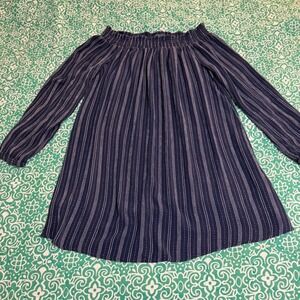 Aeropostale Womens Navy Blue Striped Off The Shoulder Smocked Long Sleeve Top S